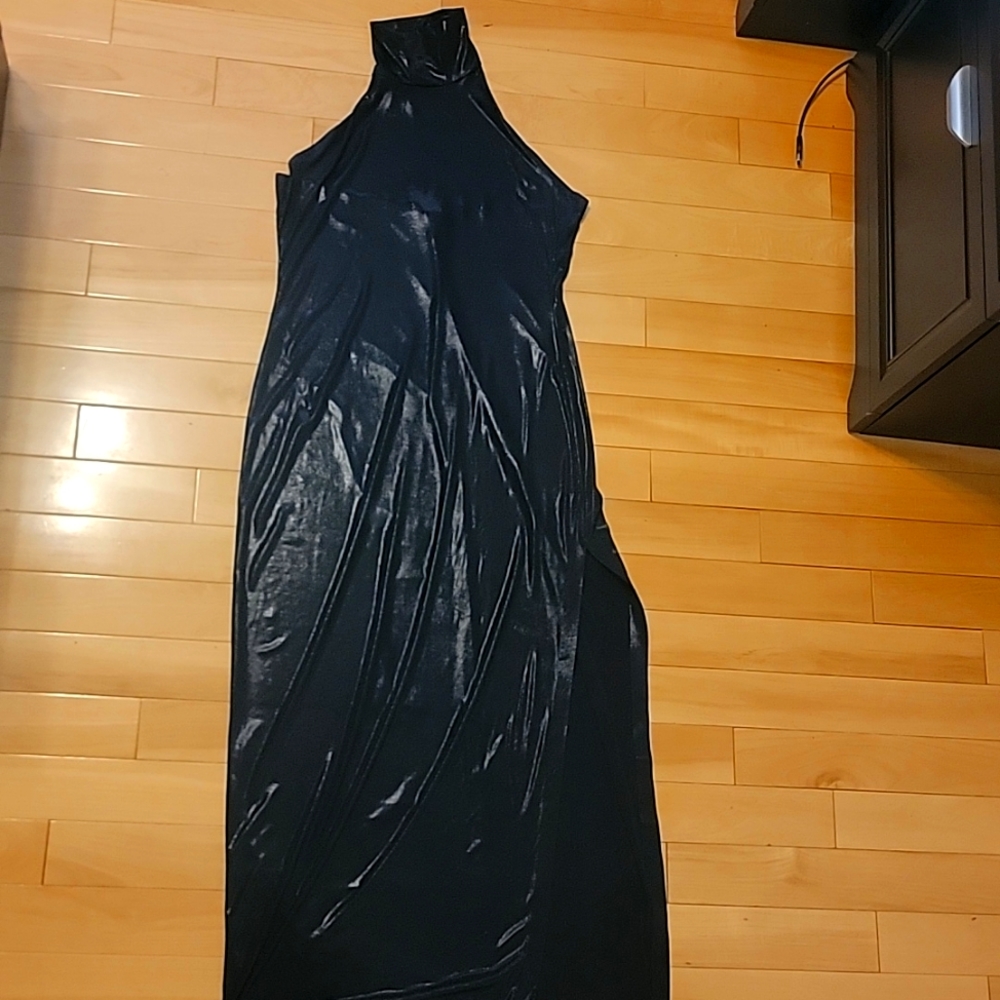 Norma Kamali long halter high neck dress